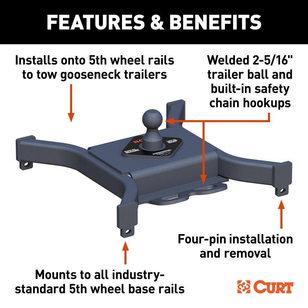 Spyder 5th Wheel Rail Gooseneck Hitch With 2-5/16" BALL, 30K #16090