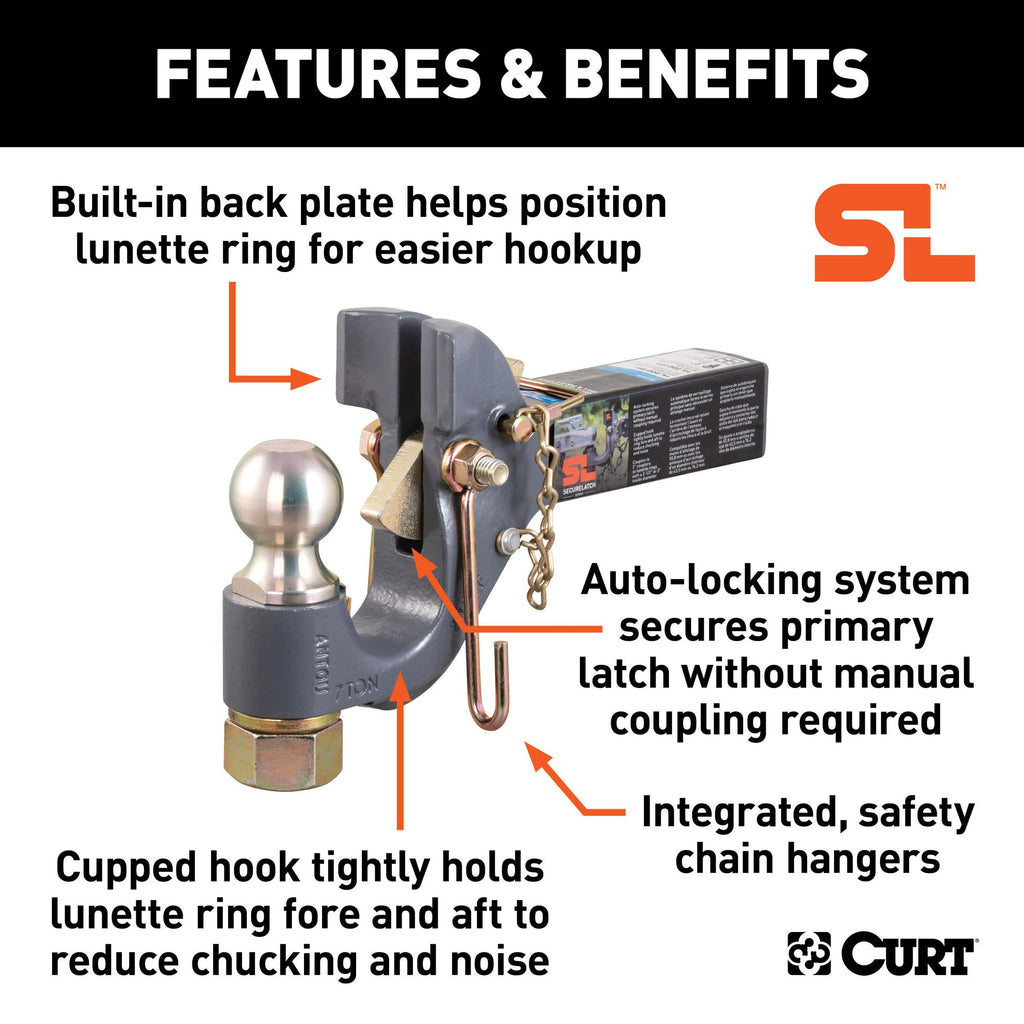 SECURELATCH RECEIVER-MOUNT BALL & PINTLE HITCH (2" SHANK, 2" BALL, 14K) #48407