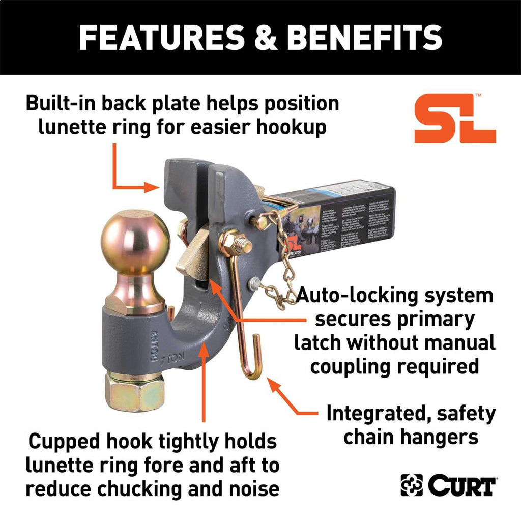 SECURELATCH RECEIVER-MOUNT BALL & PINTLE HITCH (2" SHANK, 2-5/16" BALL, 14K) #48406